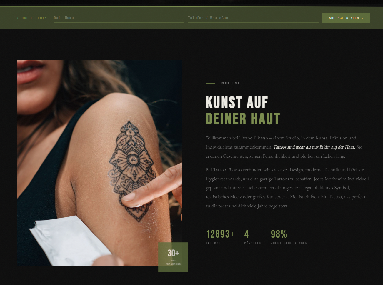 Screenshot der Tattoo Pikasso Website